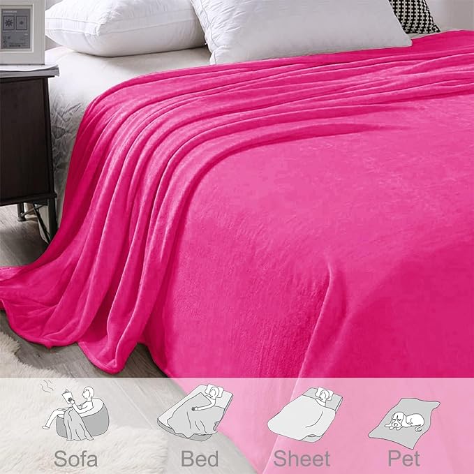 Exclusivo Mezcla Soft Fleece Blanket Twin Size for Bed, Hot Pink | 60x80 Inches, Double-Sided Brushed Flannel, Lightweight Plush Cozy Blanket for Home Decor, All Season, Machine Washable