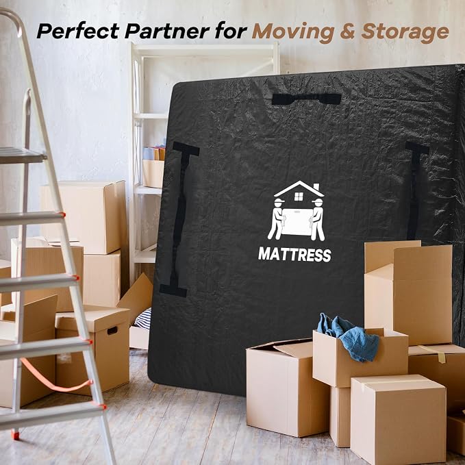 Mattress Bags for Moving, BETU Mattress Protector Waterproof Mattress Cover Twin Size Storage Bags with 8 Heavy-Duty Handles and Zipper for College Bed Extra Thick Large (77"x42"x15",Classic Black)