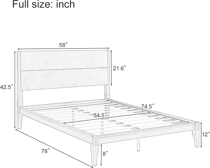 Merax Full Size Bamboo Platform Bed Frame with Tall Headboard, Black | Mid-Century Modern Solid Bedframe Full-Size, Wood Slat Support, No Box Spring Needed, Easy Assembly, Noise Free