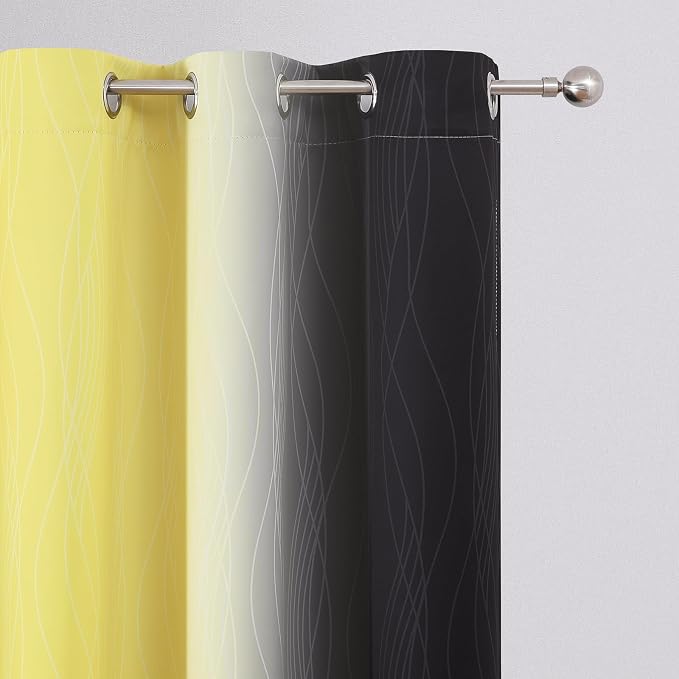 Black and Yellow Ombre Blackout Curtains 84 Inches Long | Room Darkening Curtains for Living Room,Energy Saving,Thermal Insulated,Gradient Grommet Drapes for Bedroom,42Wx84L,2 Panels