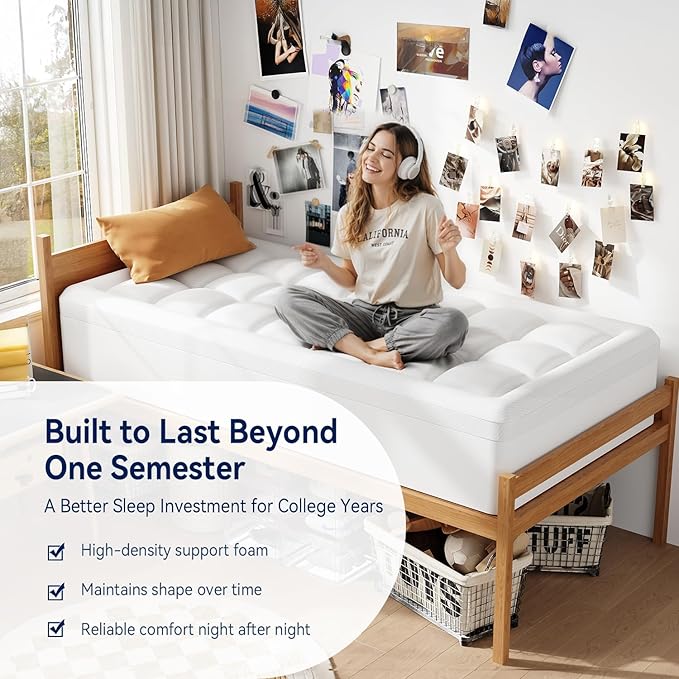 ELEMUSE Twin XL College Dorm Essentials 3 Inch Memory Foam Mattress Topper | Dual Layer Design, 2 Inch Cooling Gel Foam and 1 Inch Soft Pillow Top Bed Pad, Back to School, Comfortable Support