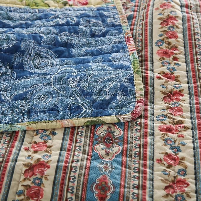VISIMISI Cotton Bedspread Quilt Sets Reversible Bedding Coverlet Sets 3 Pieces Gorgeous Rustic Vintage Floral Red Yellow Patchwork Bedspread, Queen Size
