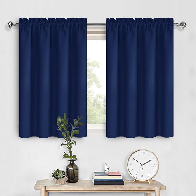 DWCN Short Blackout Curtains 42 x 36 Inch for Kitchen RV Bunk Navy Blue | 2 Panels Set, Kitchen Window Curtains Over Sink, Thermal Insulated, Light Blocking, Rod Pocket Drapes for Small Window