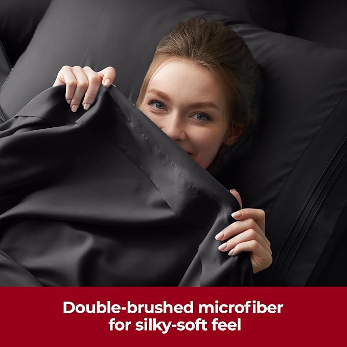 Mellanni Iconic 3-Piece, Ultra Soft Sheet Set (Twin XL, Black) | 10M+ Sleepers. Lab-tested: Sleeps Cool, Stays Bright, Strong, Smooth. Good Housekeeping Best Bedding, 7 yrs running.