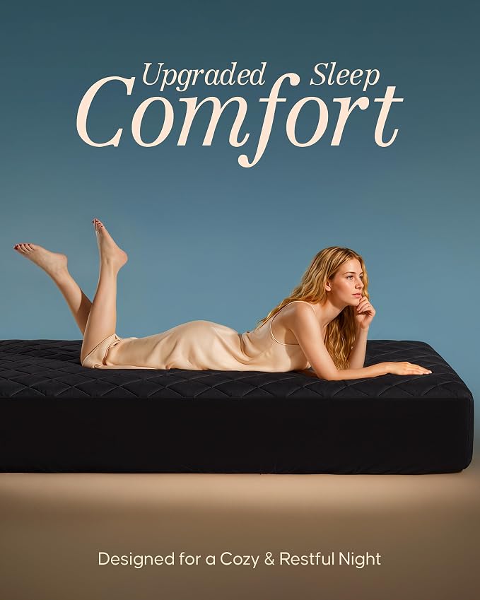 Quilted Mattress Pad, Queen Mattress Protector Topper fits 16" Deep, Black | Soft Breathable Fitted Mattress Cover, Noiseless, Deep Pockets & Machine Washable for Home & Hotels by Utopia Bedding