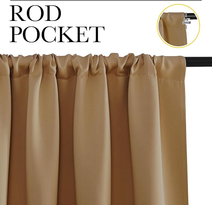 NICETOWN Bedroom Window Curtain Panels, Gold Brown, 2 Panels, 62 in x 72 in (W x L), Window Treatment Thermal Insulated Rod Pocket Room Darkening Curtains/Drapes for Patio Door