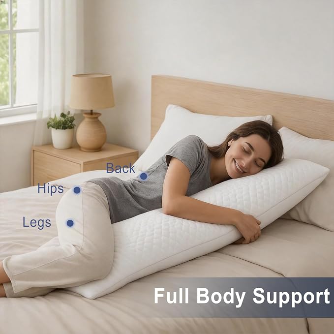 DWCN Adjustable Body Pillow for Adults - 20x54 Inch Shredded Memory Foam Body Pillow with Removable & Washable Pillowcase, Full Body Support for Side Sleepers, Pregnancy & Pain Relief