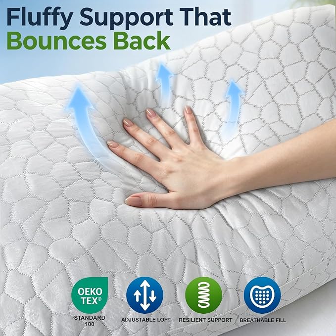SUPA MODERN Cooling Bed Pillows for Sleeping 2 Pack Shredded Memory Foam Pillows Adjustable Pillow for Side Back Stomach Sleepers Luxury Gel Pillows Queen Size Set of 2 with Washable Removable Cover