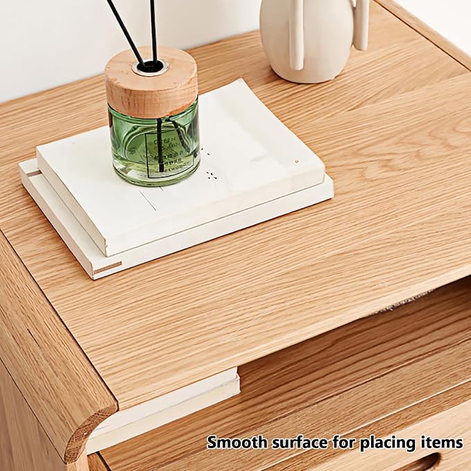 Solid Wood Nightstand, Mid Century Modern Small Nightstand with Two Drawers, Small Night Stand with Open Shelf, Oak Bedside Table for Bedroom, Dorm(Natural Wood Color)