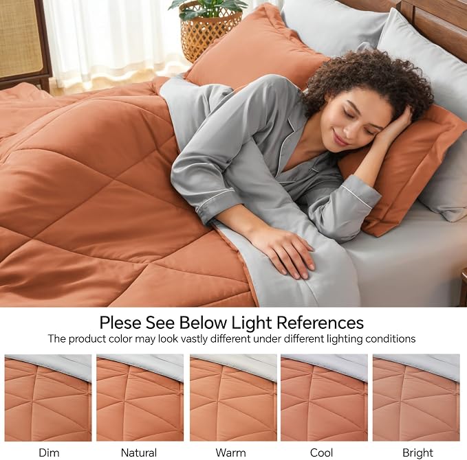 BEDELITE Twin XL Comforter Set 5 Pieces, Burnt Orange Bed in A Bag | Soft All Season Down-Alternative Comforter, Sheets, Pillowcases & Shams, OEKO-TEX Certified Bedding for Drom Room, College