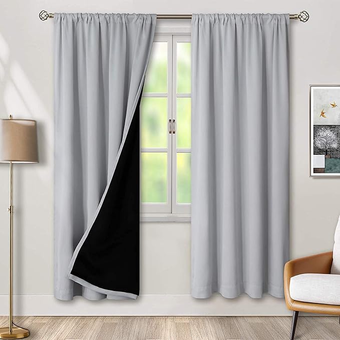 BGment Light Grey 100% Blackout Curtains for Bedroom 72 Inch Length | Thermal Insulated Soundproof, Light Blocking Dark, Black Out Curtains for Living Room, 2 Panels, 42 x 72 Inch