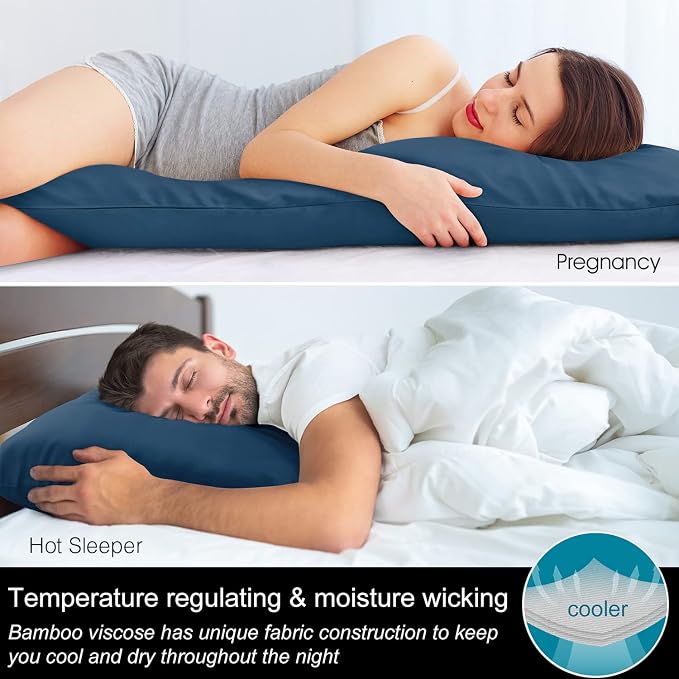 BEDELITE Body Pillow Pillowcase, Rayon from Bamboo, Navy Blue, 20"x54" | Cooling and Breathable Body Pillow Cover for Hot Sleepers & Night Sweats, Silky Soft Full Long Pillow Case, Envelope Closure