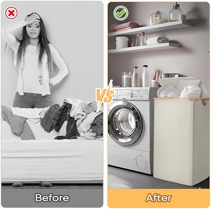 BALEINE 70L Laundry Hamper with Lid, Large Laundry Basket Bin | Large Capacity, Easy-Access Lid, Shape-Retaining Structure, Pull Handles, Ideal for Bedroom, Dorm, Laundry Room