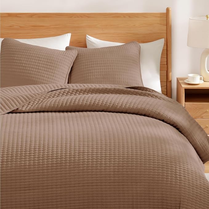 Queen Quilt-Lightweight Bedspreads Brown Queen Size Quilt Bedding Set | Soft Coverlet with 2 Pillow Shams for All Seasons, Suitable for Bed, Couch, 3 Pieces, 90"x94"