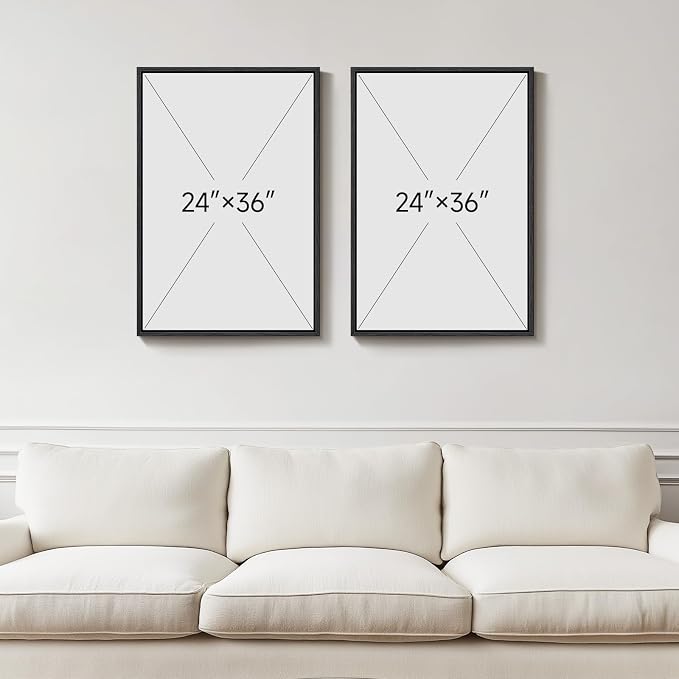 Framed Black and White Abstract Wall Art for Living Room Set of 2, 24x36 In | Seascape, Canvas prints, Black gray tones, Modern paintings, Minimalist pictures, Wood frame, Bedroom, Dining room wall decor