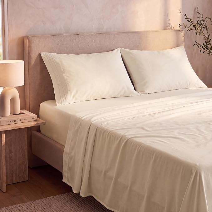 Mellanni King Sheets Set - 4 PC Iconic Collection Bedding | Hotel Luxury, Extra Soft, Cooling Bed Sheets - Wrinkle, Fade, Stain Resistant (King, Golden Ivory)
