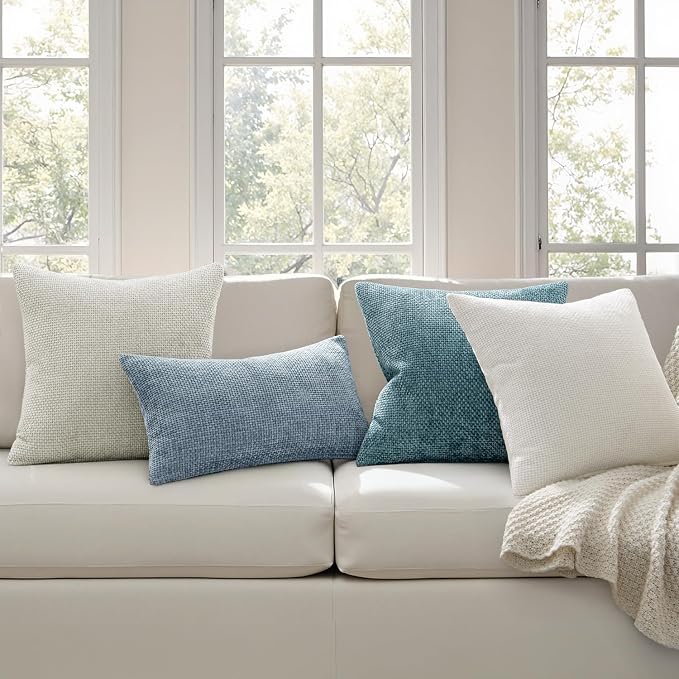 MIULEE Decorative Couch Throw Pillow Covers 20x20 Inch Light Blue 2 Pack | Coastal Modern Boho Accent, Soft Chenille Pillow Covers, Farmhouse Cushion Cases for Home Decor Bed Sofa Living Room