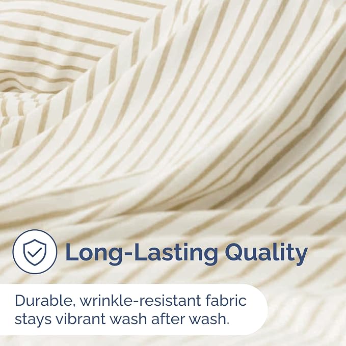Cal King Flat Sheet - Single Top Flat Sheet Only - Cooling - Beige Stripes | Hotel Luxury Top Flat Sheet Only, Ultra-Soft, Breathable & Cooling, Fade & Wrinkle Free, Easy-Care, Stain & Shrink Resistant
