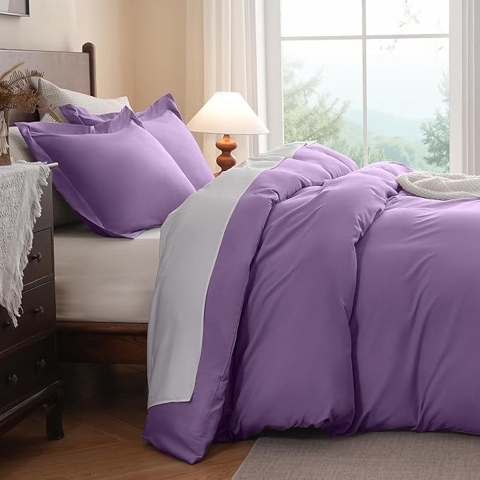 FreshCulture Twin Duvet Cover - 2 Pieces Microfiber Duvet Cover Set with Zipper Closure - Lightweight & Easy Care - 1 Comforter Cover & 1 Pillow Sham - Comforter Not Included (Purple)