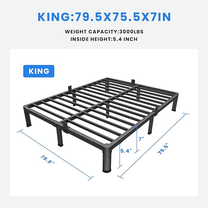 MAF 7 Inch King Metal Platform Bed Frame with Round Corner Legs | Mattress Slide Stopper, 3000 LBS Heavy Duty Steel Slats Support, Noise Free, No Box Spring Needed, Easy Assembly, Anti-Slip
