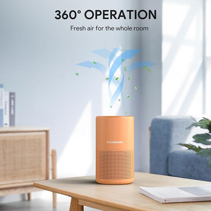 FULMINARE Air Purifiers for Home Bedroom H13 HEPA Air Purifier | 360° Intake for Pet Hair, Smoke, Odors , 3 Speeds, Timer, 24dB, Small Mini Air Purifier with Night Light,Lava Orange