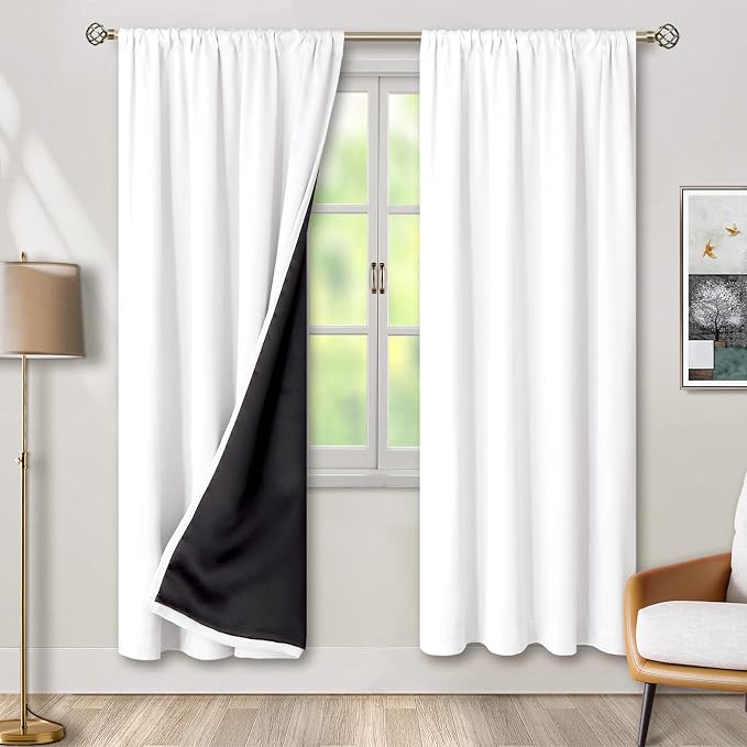 BGment White Blackout Curtains for Bedroom 72 Inch Long 2 Panels | Thermal Insulated Black Out Curtains, Room Darkening Soundproof, Rod Pocket Window Curtains for Living Room, 52 x 72 Inch