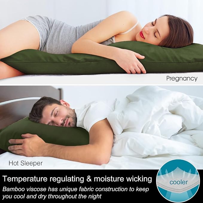 BEDELITE Body Pillow Pillowcase, Rayon from Bamboo, Olive Green, 20"x54" | Cooling and Breathable Body Pillow Cover for Hot Sleepers & Night Sweats, Silky Soft Full Long Pillow Case, Envelope Closure