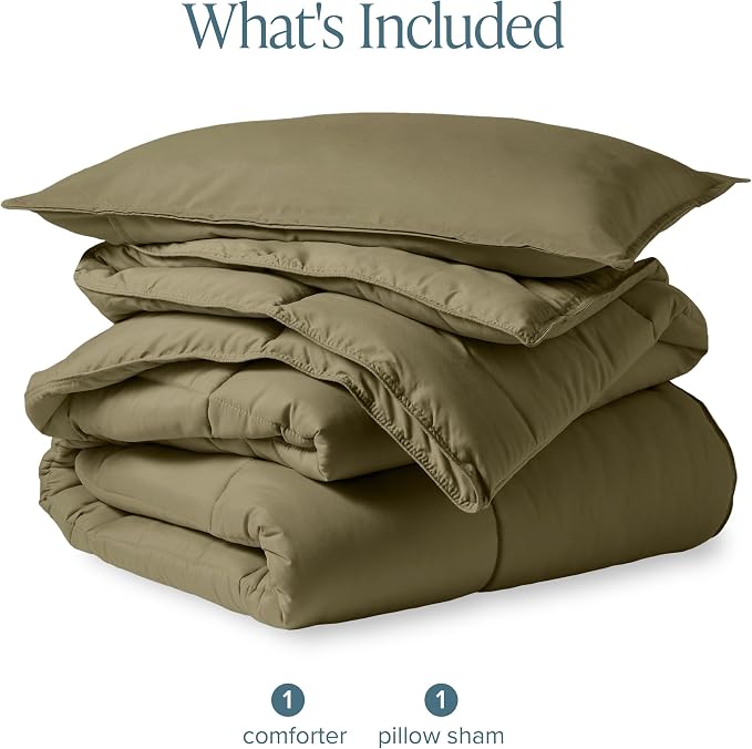 Bare Home Comforter Set - 1800 Ultra Soft (Twin/Twin XL, Olive) | All-Season, Breathable, Hypoallergenic, Premium 1800, Warm, Cozy