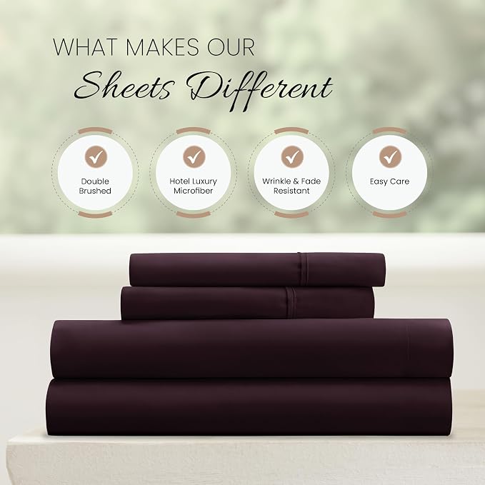 Linen Market Bed Sheets for California King Size Bed (Purple) - Sleep Better Than Ever With These Soft and Cooling California King Sheets - Deep Pocket Fits 16" Thick Beds - 4 Piece Cal King Sheet Set