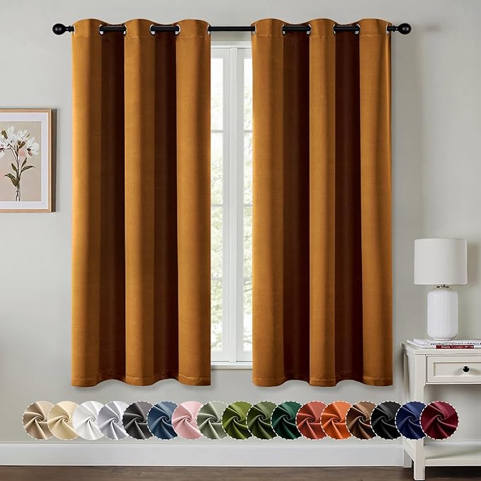 MIULEE Blackout Curtains for Bedroom 2 Panels 40 x 54 Inch Long Gold Brown | Thermal Insulated, Living Room Darkening Grommet Drapes, Noise Reducing, Light Blocking Window Treatments