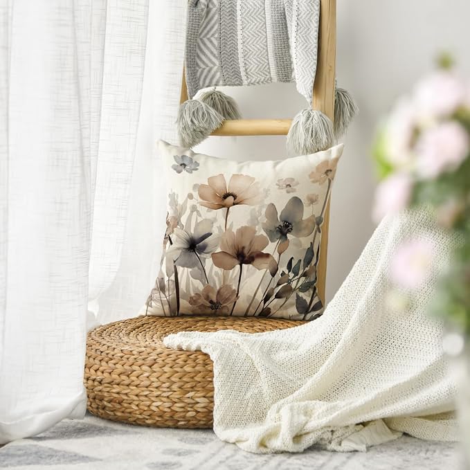 AVOIN colorlife Poppy Flowers Chinoiserie Fall Throw Pillow Cover, 18 x 18 Inch Seasonal Fall Leaves Cushion Case Decoration for Sofa Couch Farmhouse | Chinoiserie Seasonal Leaves Cushion Case Decoration for Sofa Couch Farmhouse
