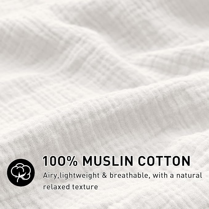 EMME Muslin Cotton Duvet Cover Set Cream White Twin Size Linen Like Soft Breathable Lightweight Summer Comforter Cover Set with Zipper Closure (Cream White, Twin, 68"x90")