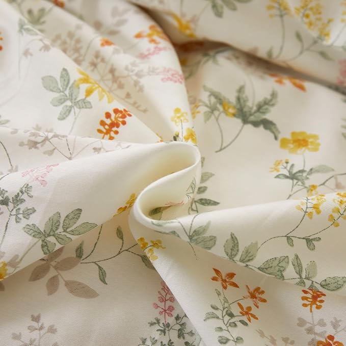 mixinni 100% Cotton Duvet Cover Set Twin XL, Reversible Spring Floral Ruffle Green Striped Bedding for Girls, French Country Cottagecore Aesthetic 3PC Duvet Cover with Zipper Closure & Pillowcases