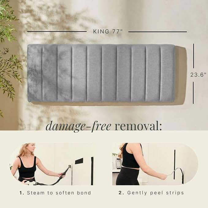 Nestl Upholstered Twin Headboard - Easy Assemble Channel Stitched Headboard Twin Size - Wall Mounted Headboards with 3D Soundproof Wall Panels Peel & Stick Floating Headboards, Silver