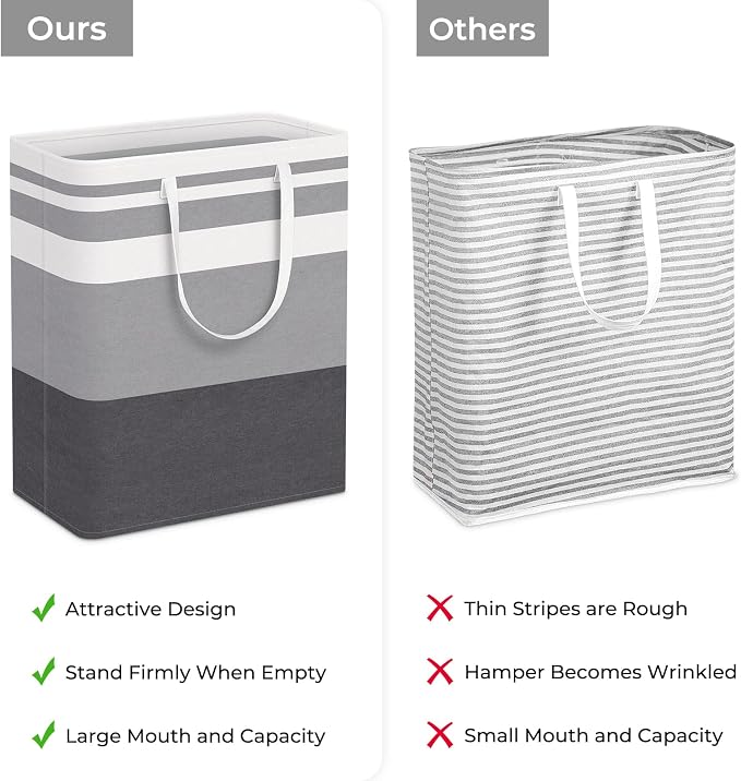HomeHacks 2 Pack Laundry Baskets, Laundry Hampers Bags (Grey+Blue 125L) | Waterproof, Freestanding, Collapsible Clothes Hamper with Reinforced Handles in Laundry Room, Dorm, Bathroom, Bedroom