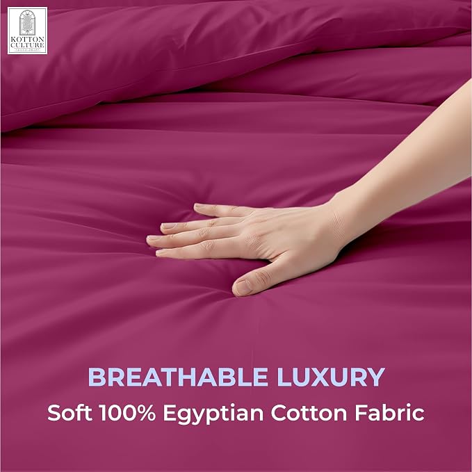 1 Pc California King Duvet Cover Only-100% Egyptian Cotton 600 Thread Count Ultra Soft Premium Durable Comforter Cover Zipper Closure & Corner Ties- (Hot Pink, 104" X 98")
