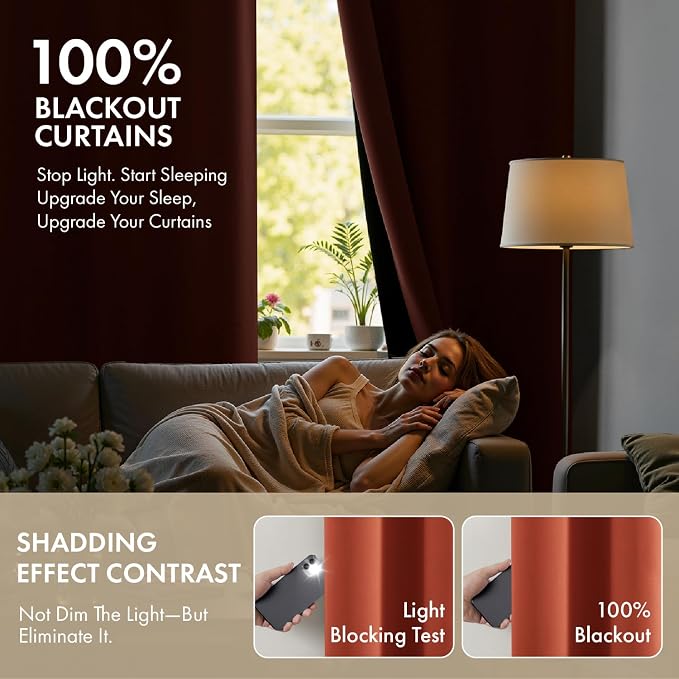 MIULEE Fall Burnt Orange 100% Blackout Curtains for Bedroom 40x72 Inch Long | 2 Thick Layers Thermal Insulated Window Curtains with Black Liner, Noise Reducing Grommet, Drapes for Living Room, 2 Panels
