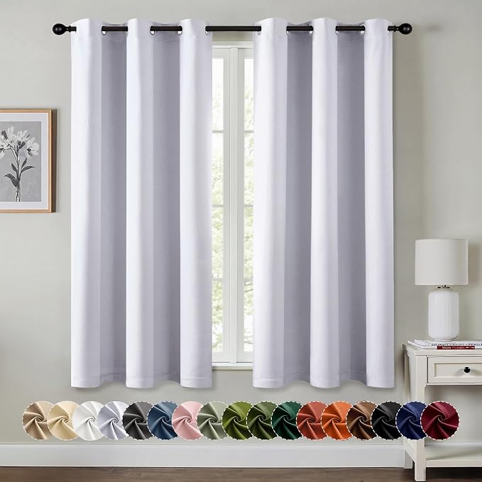 MIULEE Blackout Curtains for Bedroom 2 Panels 34x54 Inch Long Greyish White | Thermal Insulated, Living Room Darkening Grommet Drapes, Noise Reducing, Light Blocking Window Treatments