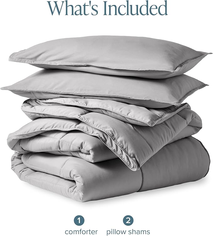 Bare Home Comforter Set - 1800 Ultra Soft (King/Cal King, Light Grey) | All-Season, Breathable, Hypoallergenic, Premium 1800, Warm, Cozy