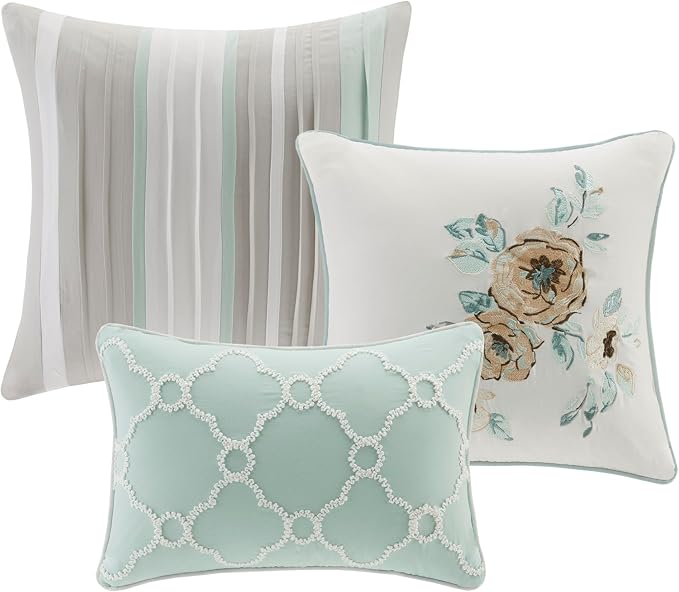 Madison Park Cotton Floral Coverlet Green King Quilt Set, 6pc | Double Sided Stitching, All-Season, Lightweight, Shabby Chic Bedding Layer, Machine Washable, Cozy, Breathable, Soft