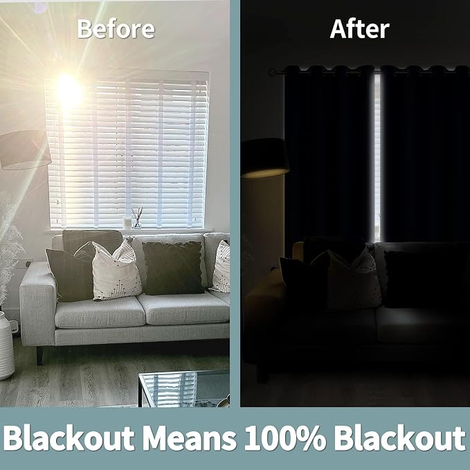 BGment Short 100% Blackout Curtains for Bedroom, Thermal Insulated Energy Efficiency Noise Reducing Grommet Curtains 54 Inch Length with Liner for Small Window 2 Panels Each 42 Inch Wide, Navy Blue