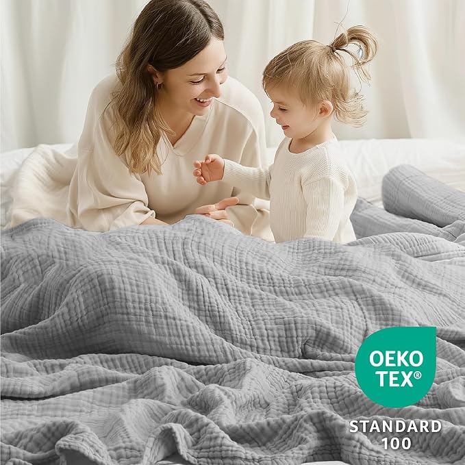 100% Cotton Muslin Blanket Twin 60" x 80", Breathable and Lightweight Cotton Twin Blankets for Couch, Soft Cooling Summer Gauze Blanket for Adults All Season, Light Grey