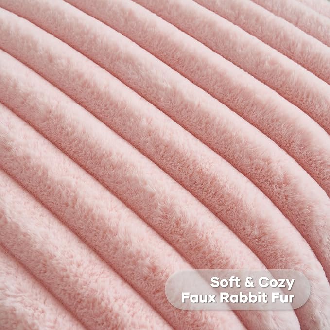 FUTEI Pack of 2 Faux Fur Throw Pillow Covers 26x26 Inch, Pink | Fluffy Faux Rabbit Fur Front/Premium Velvet Back,Hidden Zipper,Machine Washable,Non-Shedding,Colorfast,Insert Not Included.