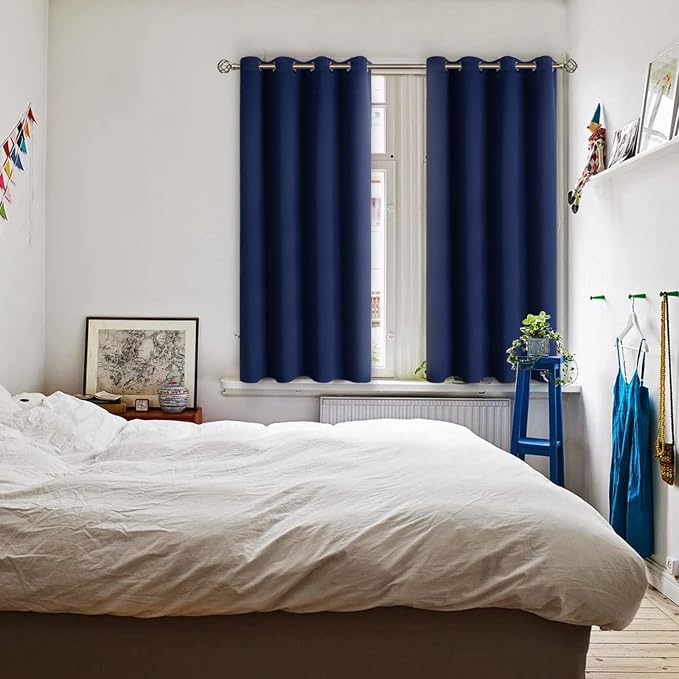 BGment Navy Blue Blackout Curtains for Bedroom 45 Inch Long - 2 Panels | Grommet Top, Black Out, Room Darkening, Sunblock, Thermal Insulated, Window Drapes for Kids Boys Room, 52x45 Inch
