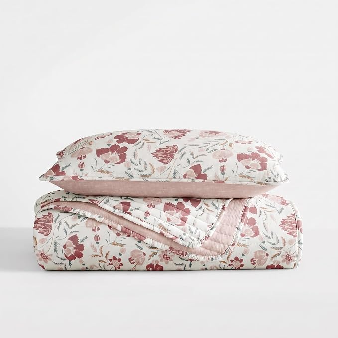Merit Linens 3 Piece Quilt Set - Super Soft - Lightweight - All Season Quilted Coverlet - Timeless Patterns - Twin/TwinXL Rose