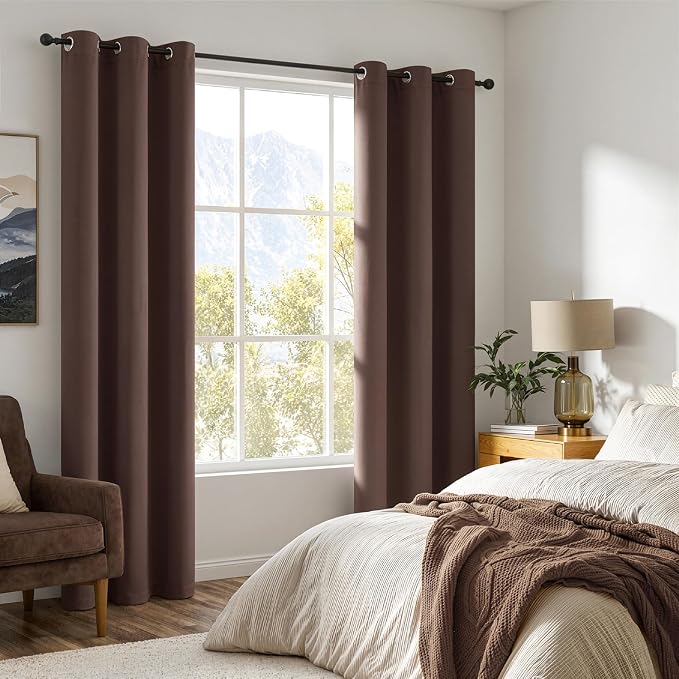 MIULEE Dark Brown 100% Blackout Curtains for Bedroom 40x72 Inch 2 Panels | 2 Thick Layers Thermal Insulated Window Curtains with Black Liner, Noise Reducing Grommet, Drapes for Living Room
