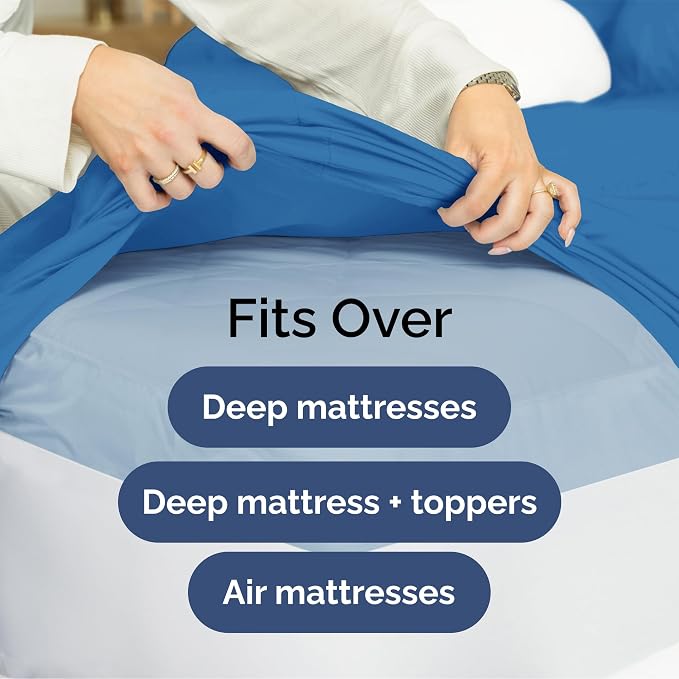 Extra Deep Full Sheet Set - 4 Piece Breathable Cooling Sheets - Royal Blue | Easily Fits 18 to 24 inch Mattress - Ultra Soft, Wrinkle & Fade Free with Extra Deep Pockets - Comfy Hotel Luxury Bedding