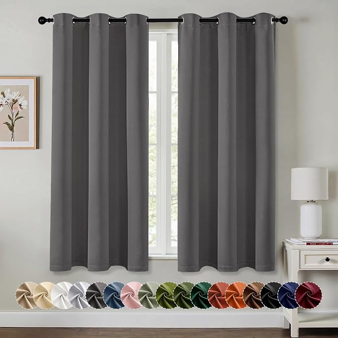 MIULEE Blackout Curtains for Bedroom 2 Panels 40 x 45 Inch Long Gray | Thermal Insulated, Living Room Darkening Grommet Drapes, Noise Reducing, Light Blocking Window Treatments