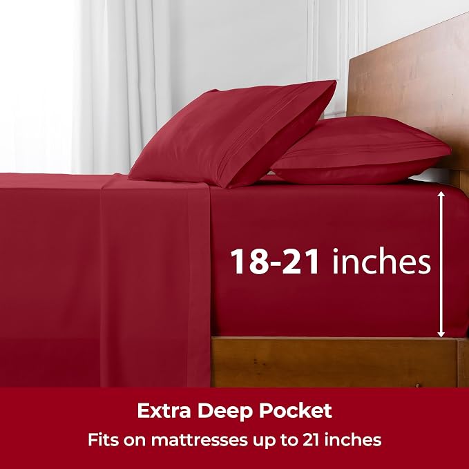 Mellanni Extra Deep Full Sheets - 4 PC Iconic Collection Bedding | Hotel Luxury, Ultra Soft, Cooling Bed Sheets - Wrinkle, Fade, Stain Resistant (Full, Brick Red)