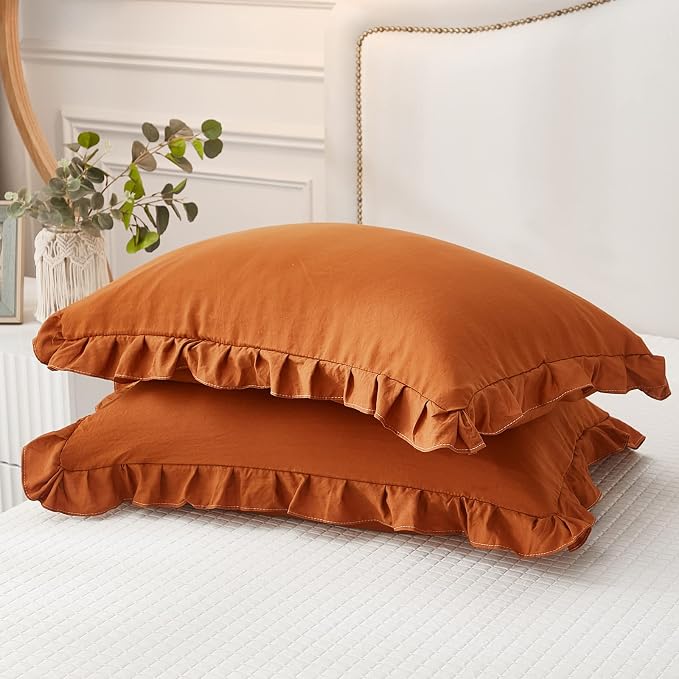 Merryword King Pillowcases Caramel Solid with Ruffles 2 Pack (King (20''x36''), Caramel)